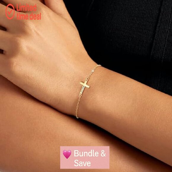 Gold Cross Bracelet with Bible Verse Engraving, Adjustable 7" Chain - Picture 4 of 8